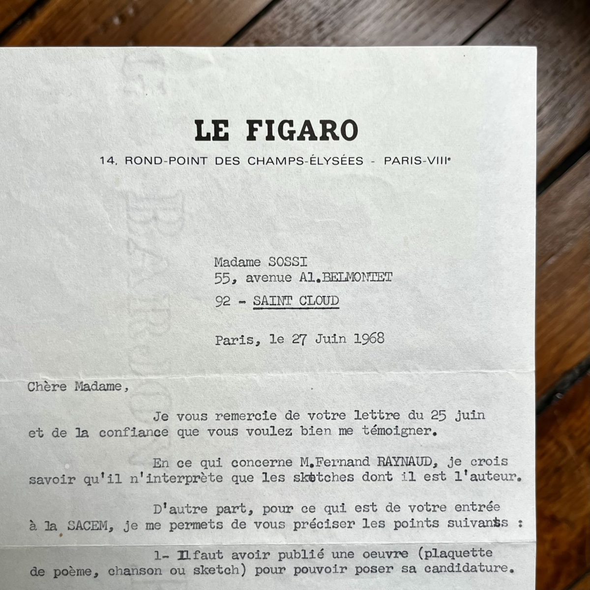Philippe Bouvard - Signed Letter On *le Figaro* Letterhead - June 27, 1968 - Rtl-photo-3
