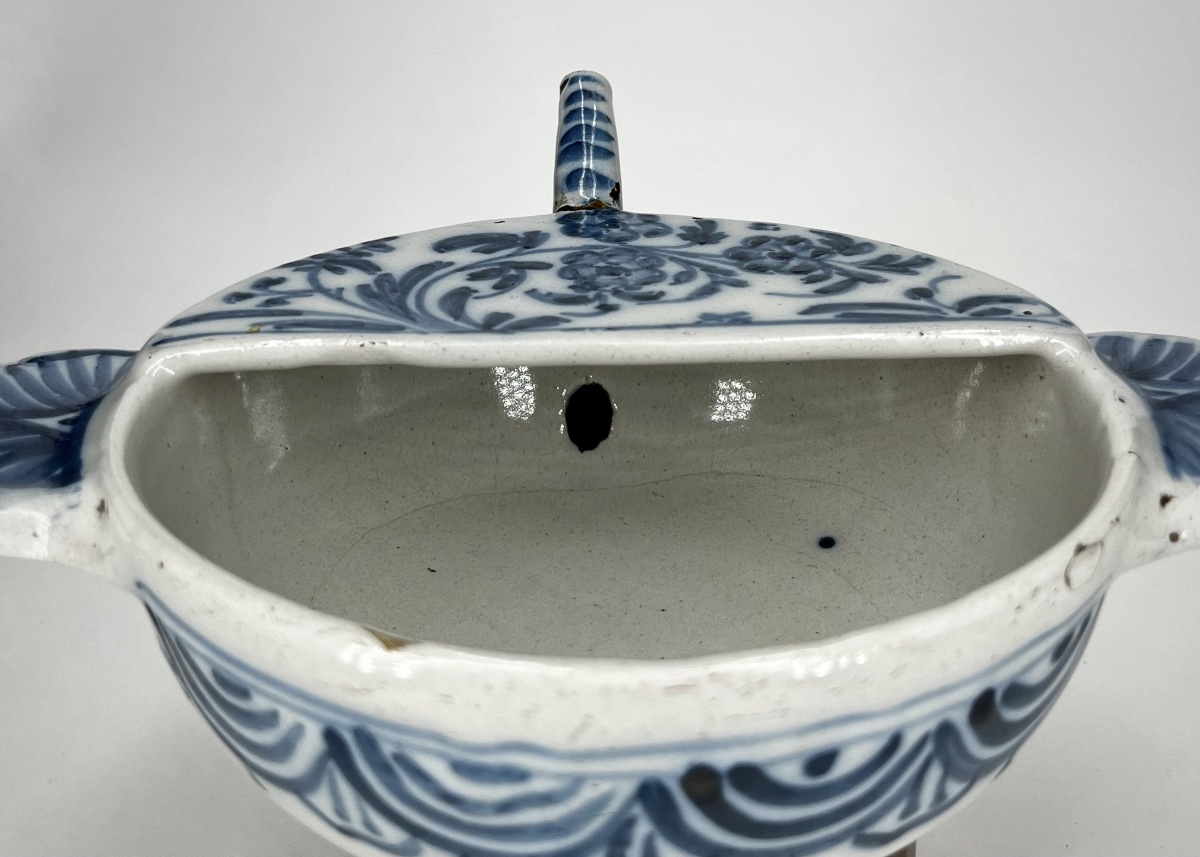 Canard de malade en faïence de Lyon ou du Sud-Est, XVIIIe siècle blanc bleu 18e-photo-1