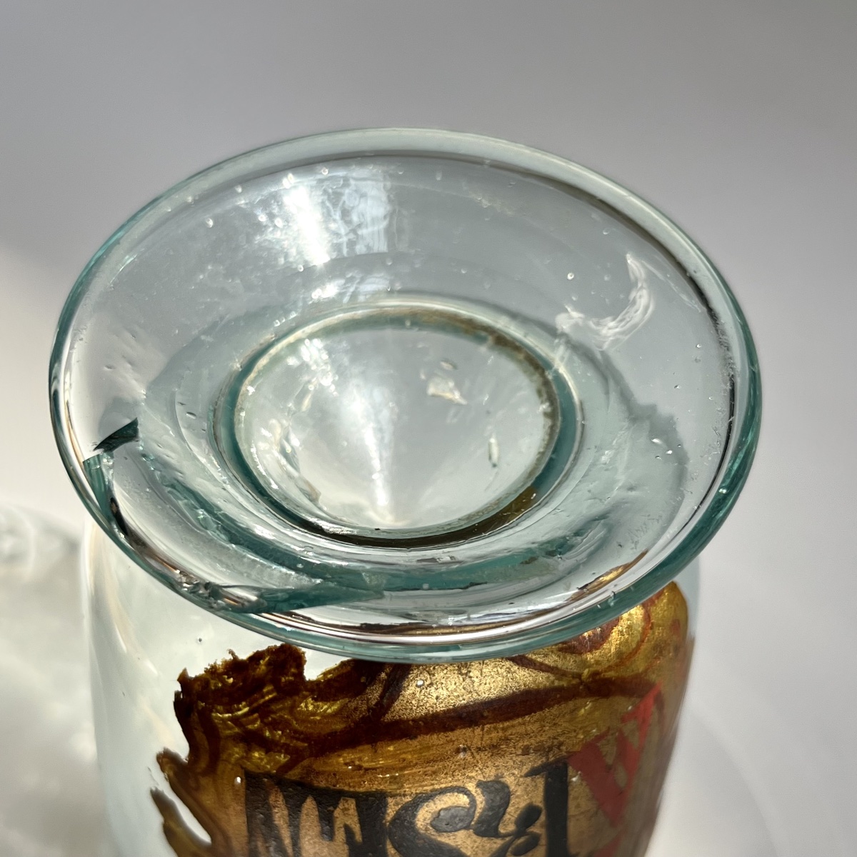 Pot de pharmacie à décor peint Arsenic en verre soufflé XVIIIe - 18e-photo-6