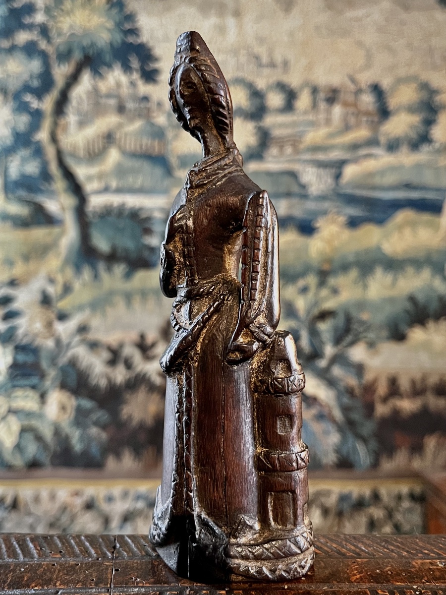 Sainte Barbe, talisman aux dés en bois sculpté - Art populaire fin XVIIIe - XIXe siècle-photo-4
