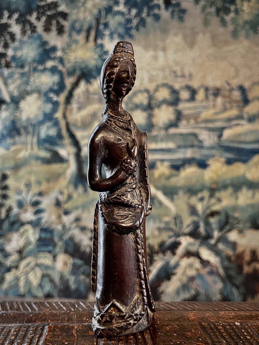Sainte Barbe, talisman aux dés en bois sculpté - Art populaire fin XVIIIe - XIXe siècle-photo-5