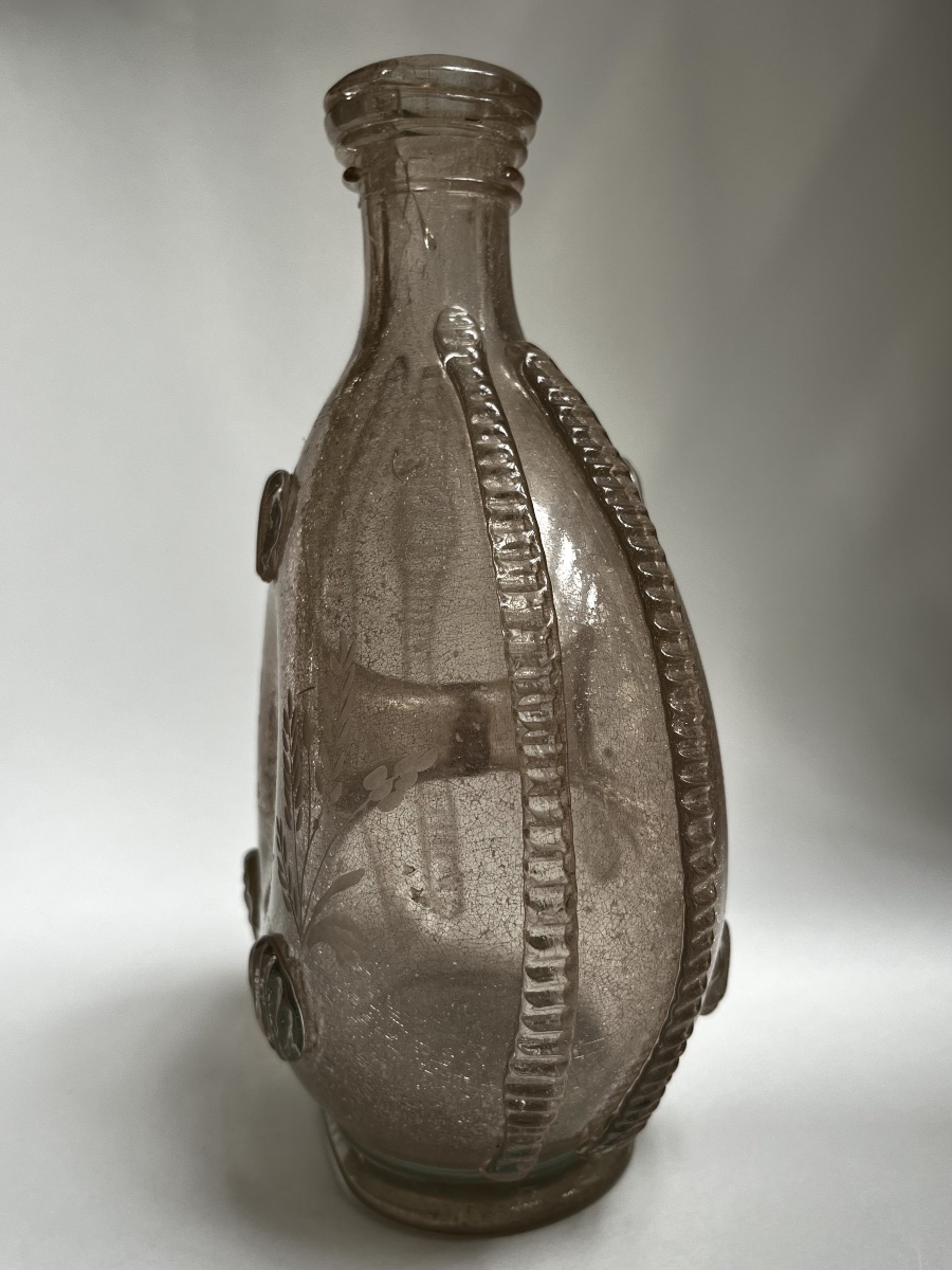 La Margeride - Blown-glass Ring-shaped Flask With Engraved Decoration, 18th-century Folk Art-photo-2