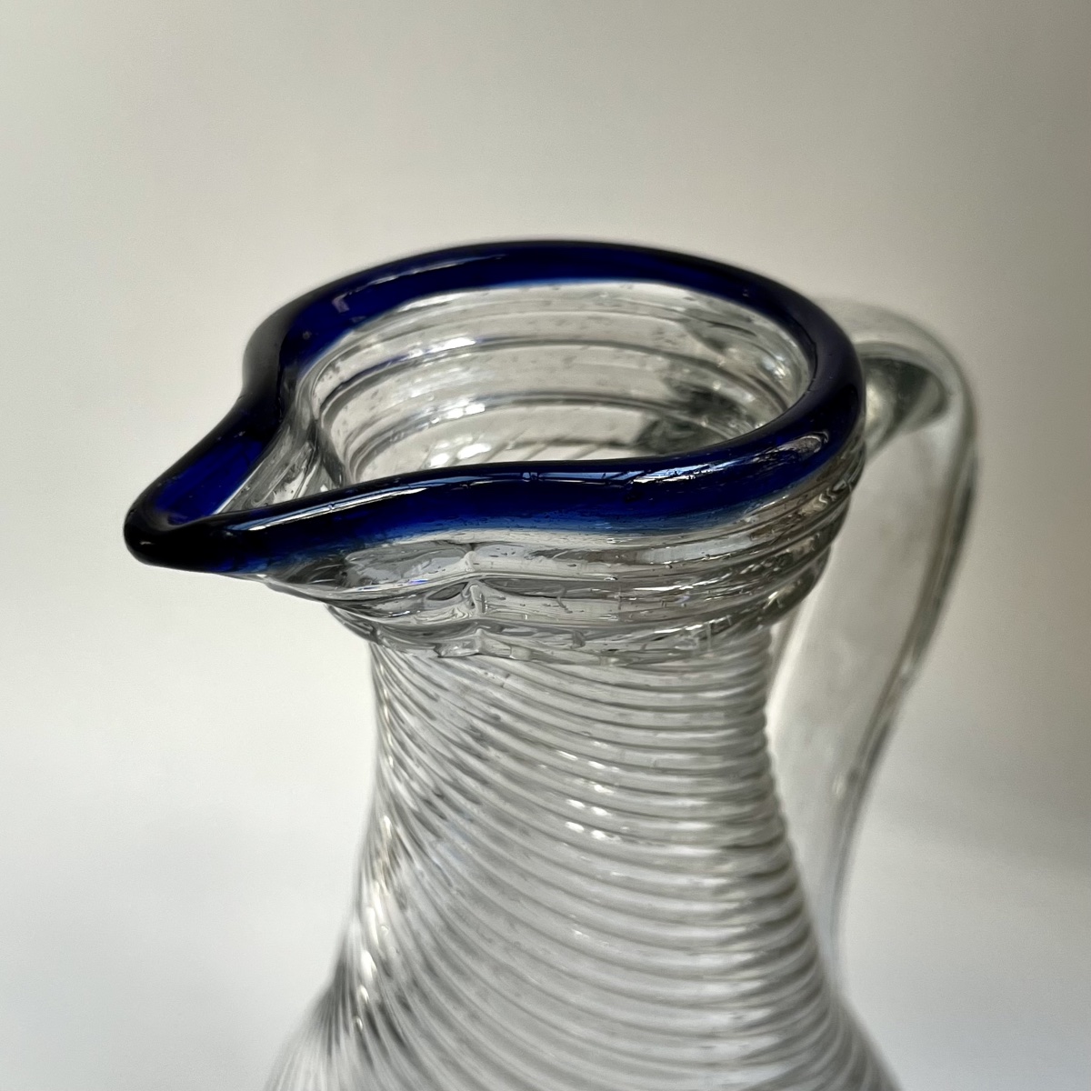 Norman Blown-glass Pitcher With Twisted Ribs And A Blue Band—18th-century Folk Art-photo-2