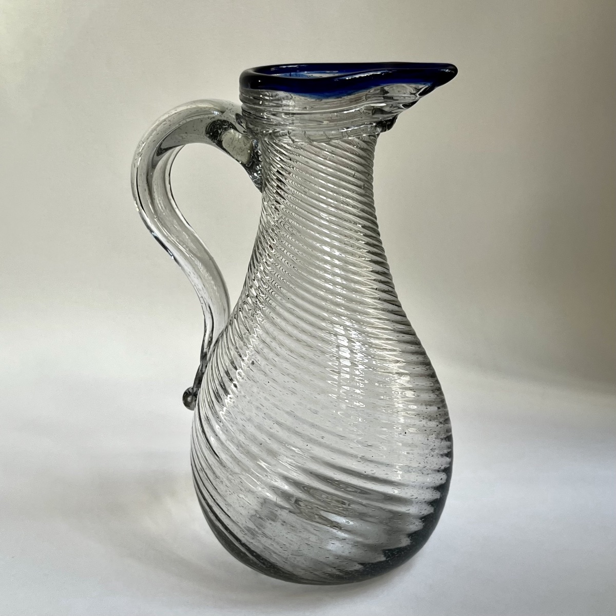Norman Blown-glass Pitcher With Twisted Ribs And A Blue Band—18th-century Folk Art-photo-3