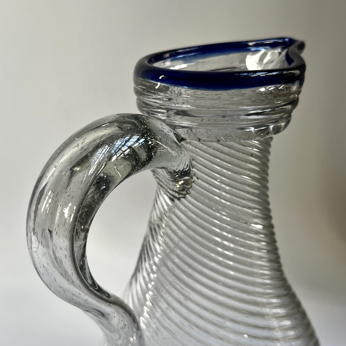Norman Blown-glass Pitcher With Twisted Ribs And A Blue Band—18th-century Folk Art-photo-4