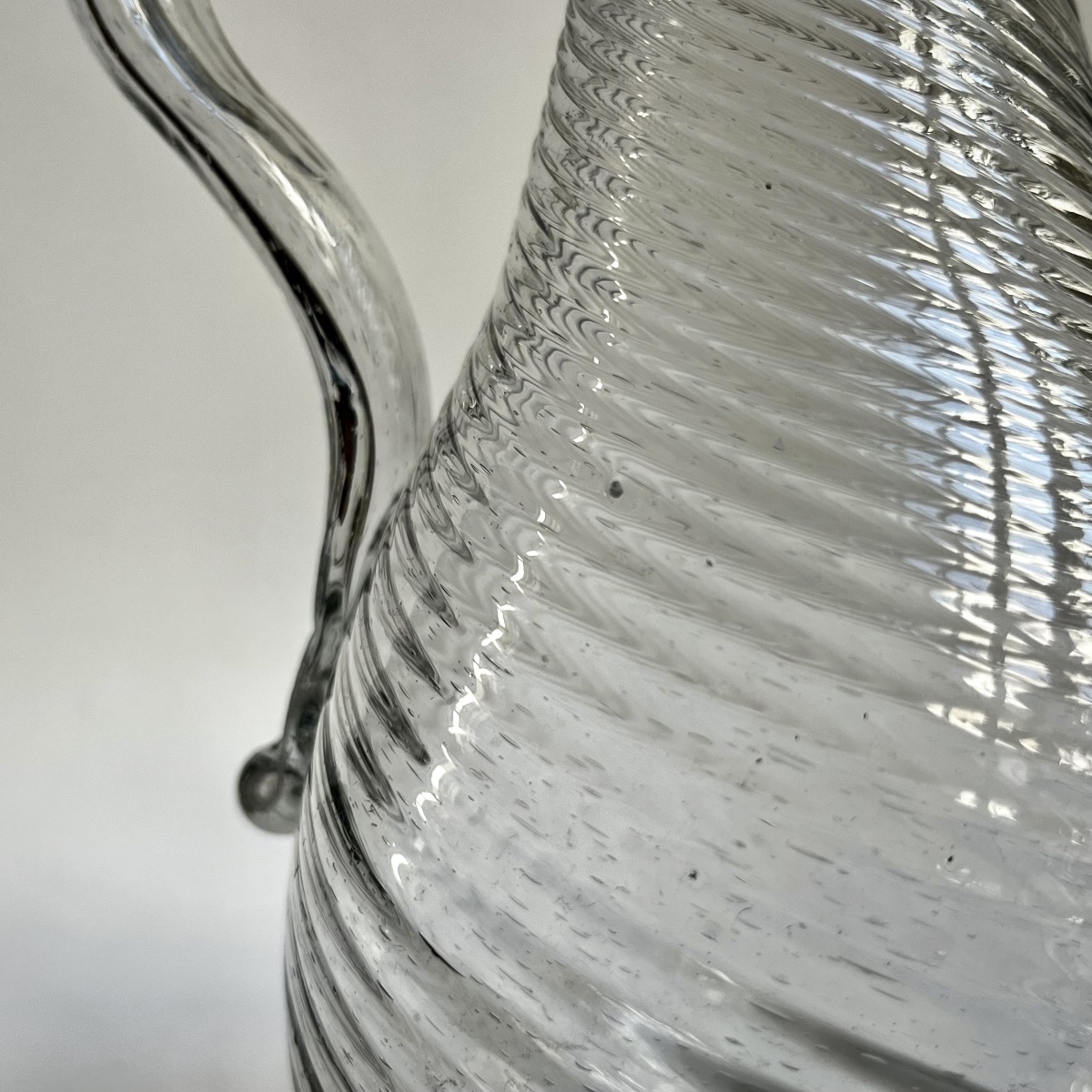 Norman Blown-glass Pitcher With Twisted Ribs And A Blue Band—18th-century Folk Art-photo-1