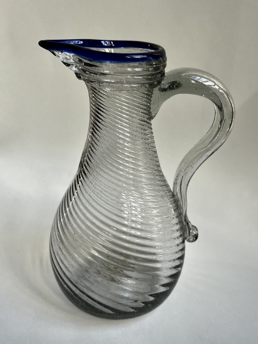 Norman Blown-glass Pitcher With Twisted Ribs And A Blue Band—18th-century Folk Art-photo-3