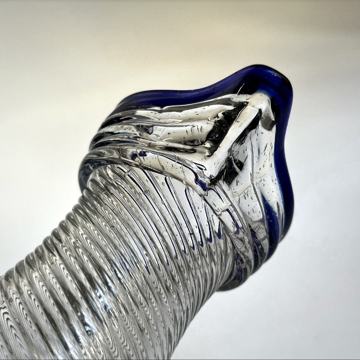 Norman Blown-glass Pitcher With Twisted Ribs And A Blue Band—18th-century Folk Art-photo-4