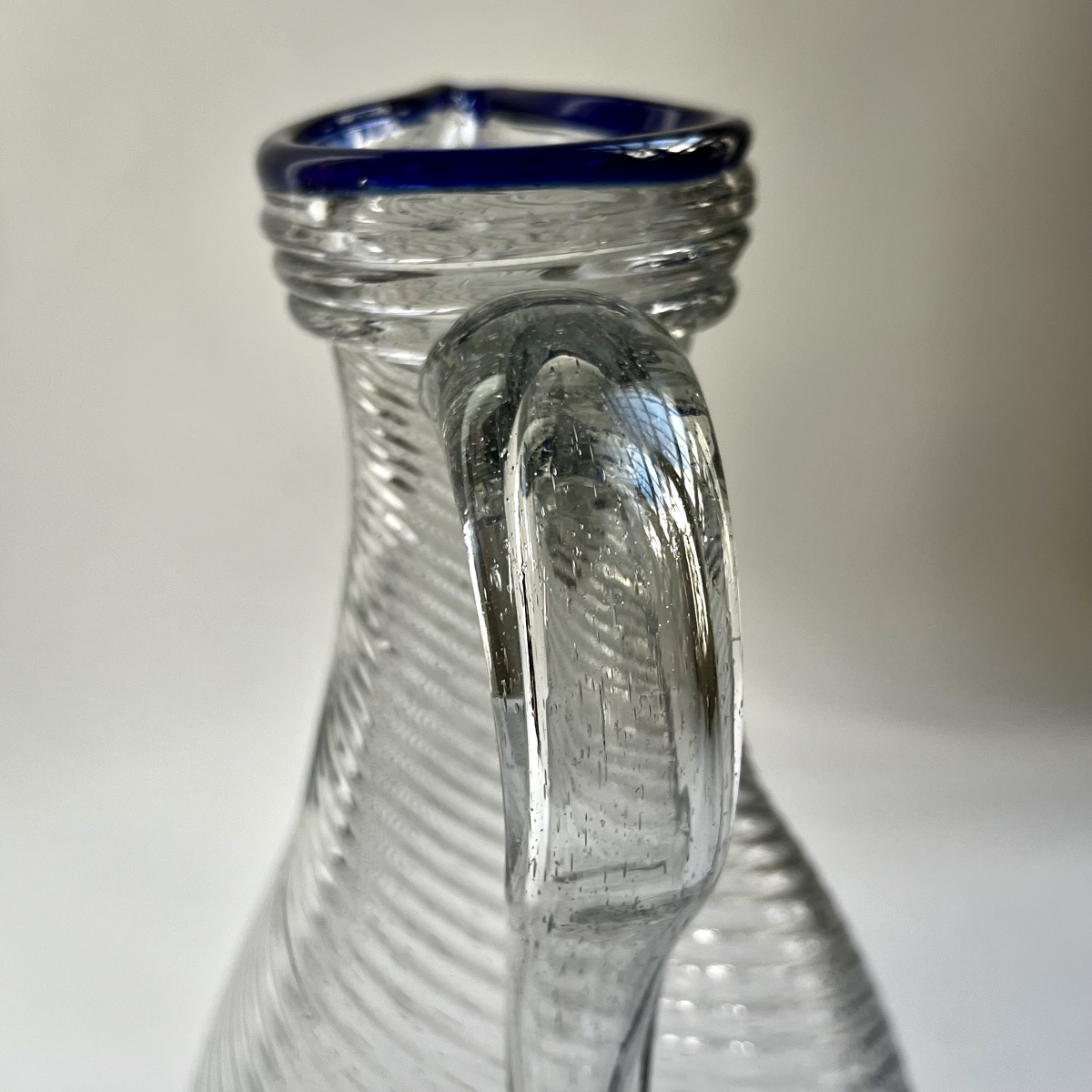 Norman Blown-glass Pitcher With Twisted Ribs And A Blue Band—18th-century Folk Art-photo-6