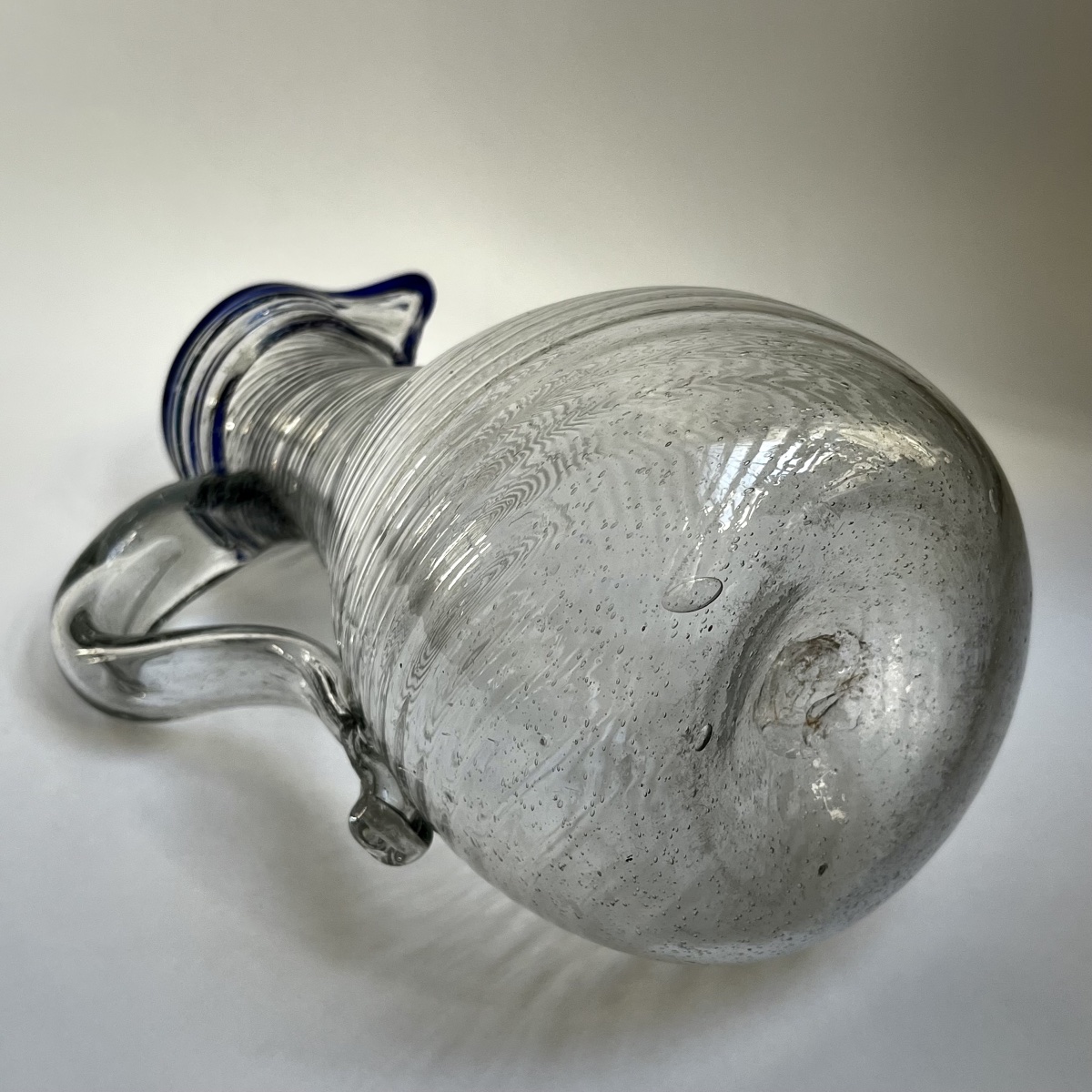 Norman Blown-glass Pitcher With Twisted Ribs And A Blue Band—18th-century Folk Art-photo-8