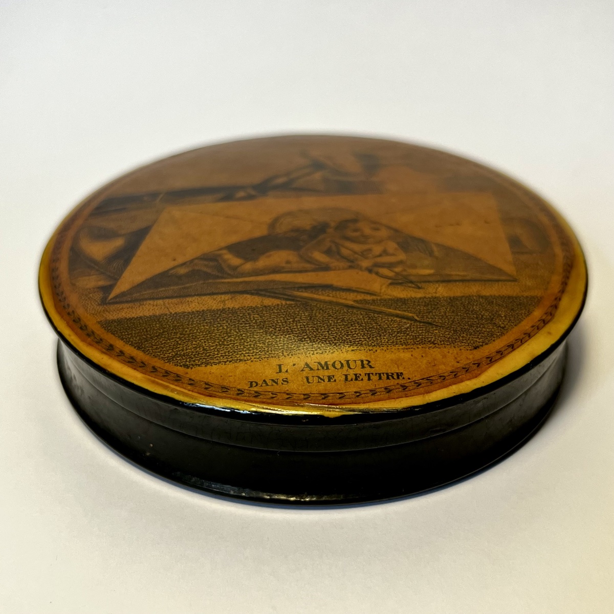 "love In A Letter" Snuffbox Made Of Boiled Cardboard - 19th-century Restoration Period-photo-3