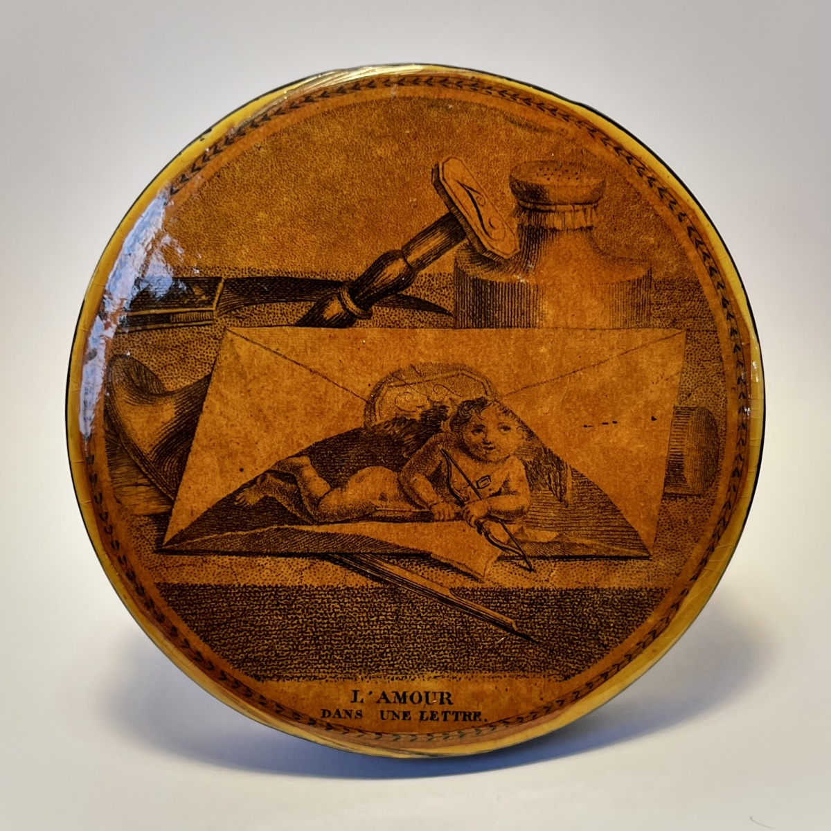 "love In A Letter" Snuffbox Made Of Boiled Cardboard - 19th-century Restoration Period