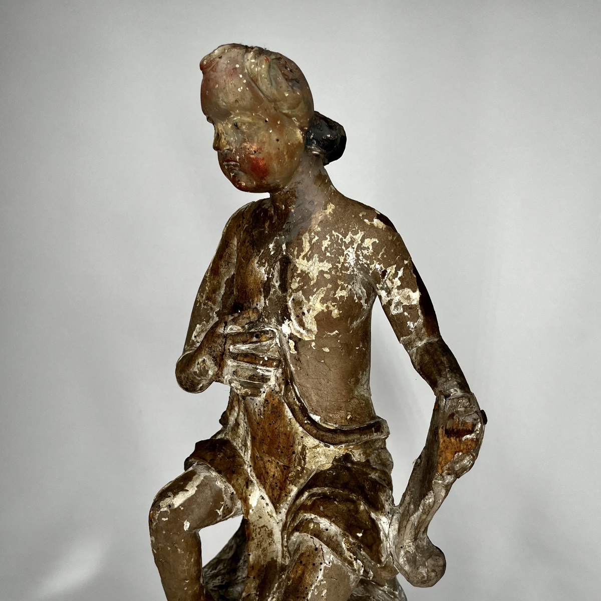 Polychrome And Gilded Carved Wooden Figure Of A Child—17th-century Angel, Haute époque 17th -photo-3