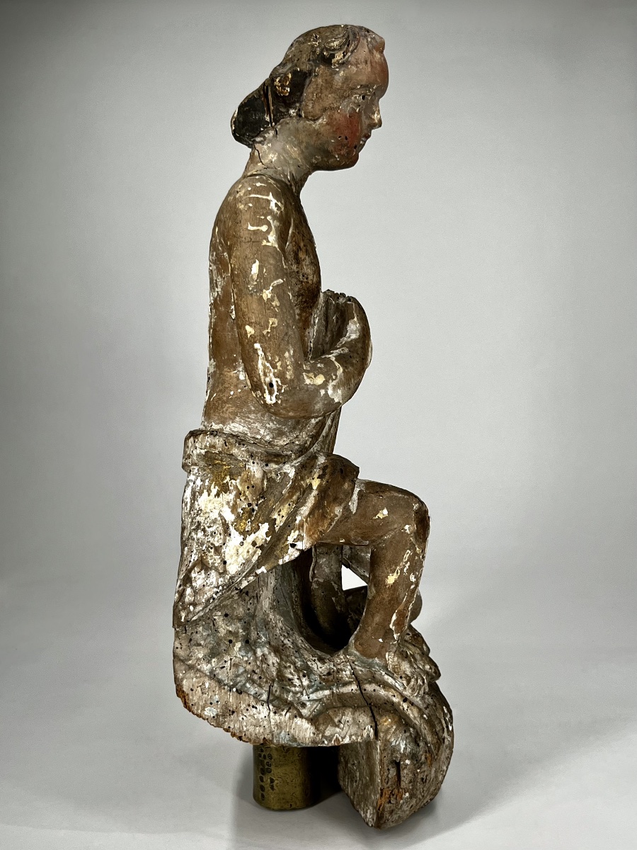 Figure juvénile en bois sculpté polychrome et doré – XVIIe siècle ange Haute Époque 17e -photo-4