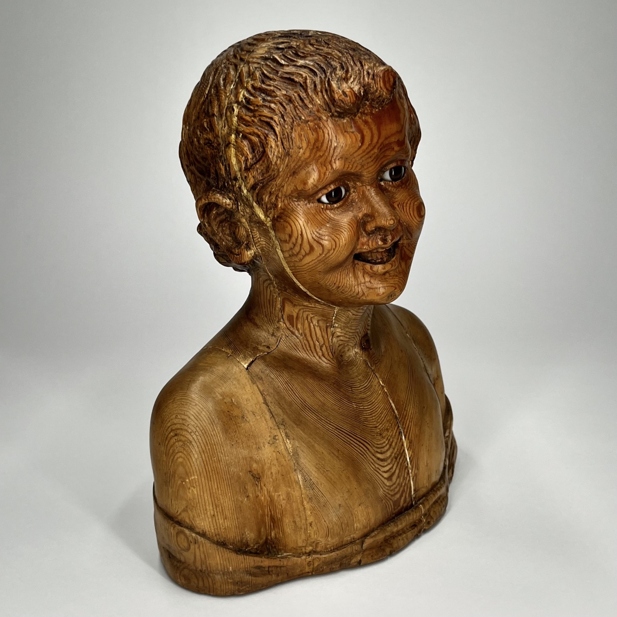Buste de l'Enfant rieur en bois sculpté d'après Desiderio da Settignano, fin du XIXe siècle 19e-photo-4
