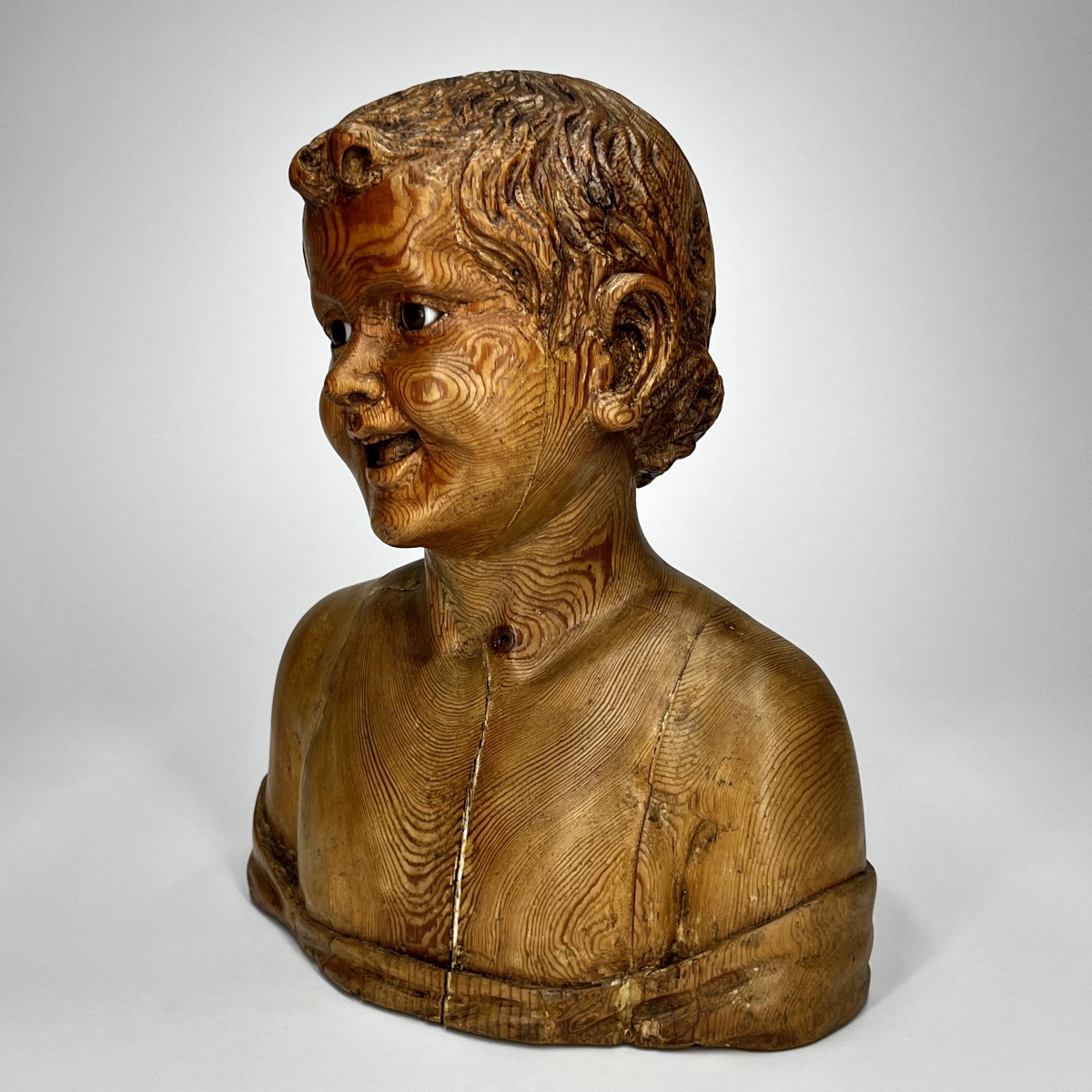 Buste de l'Enfant rieur en bois sculpté d'après Desiderio da Settignano, fin du XIXe siècle 19e-photo-8