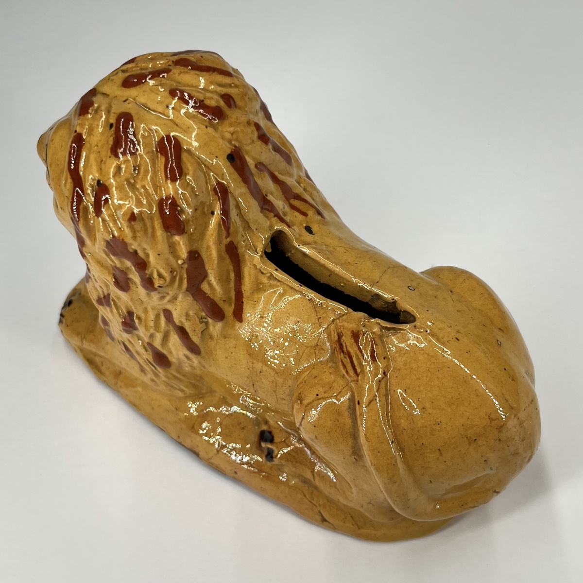 Tirelire lion en terre cuite verniss&eacute;e - Art populaire XIXe si&egrave;cle 19e -photo-3