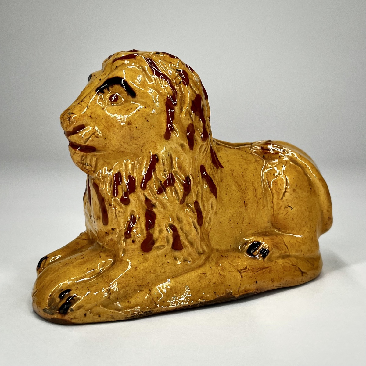 Tirelire lion en terre cuite verniss&eacute;e - Art populaire XIXe si&egrave;cle 19e -photo-4