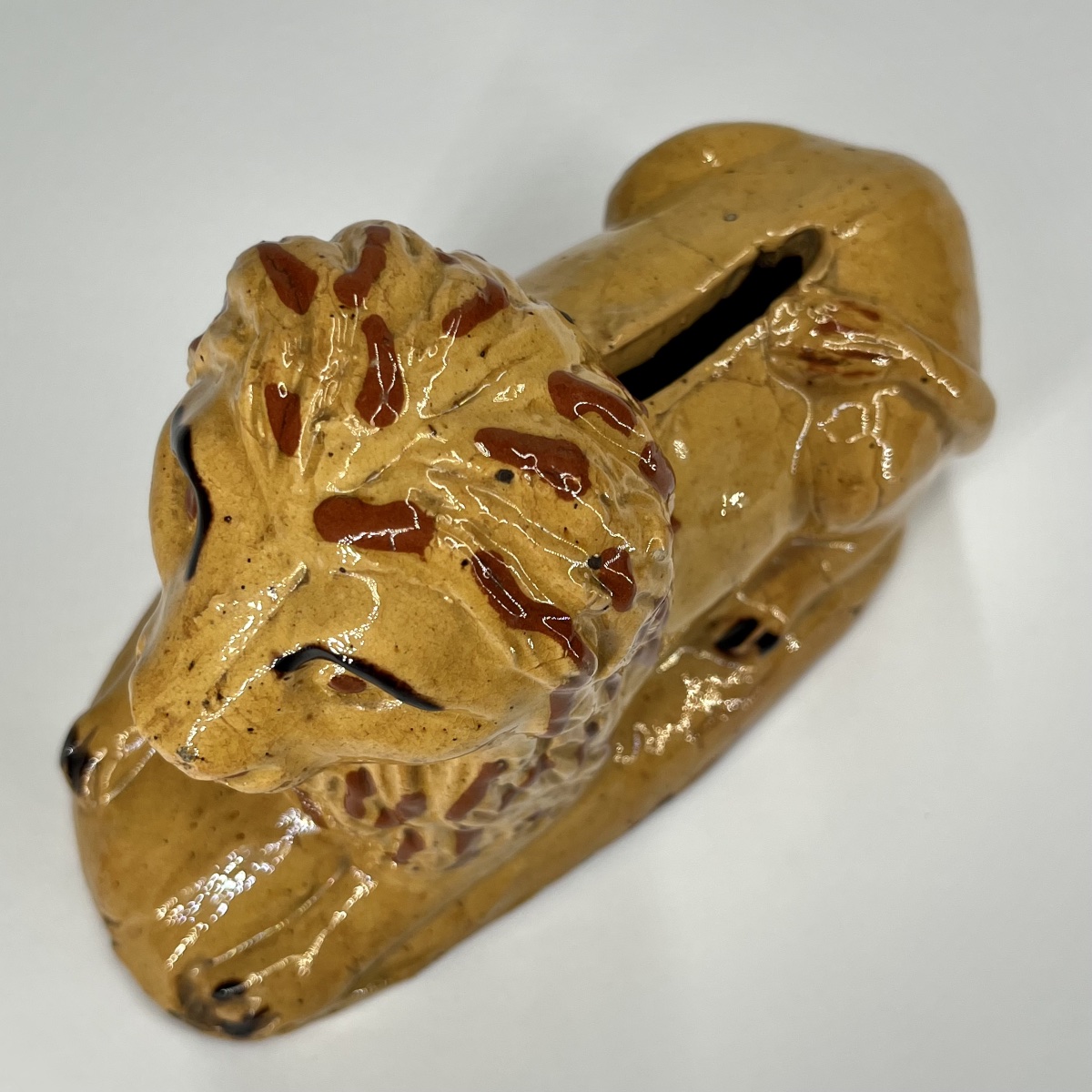 Tirelire lion en terre cuite verniss&eacute;e - Art populaire XIXe si&egrave;cle 19e -photo-6