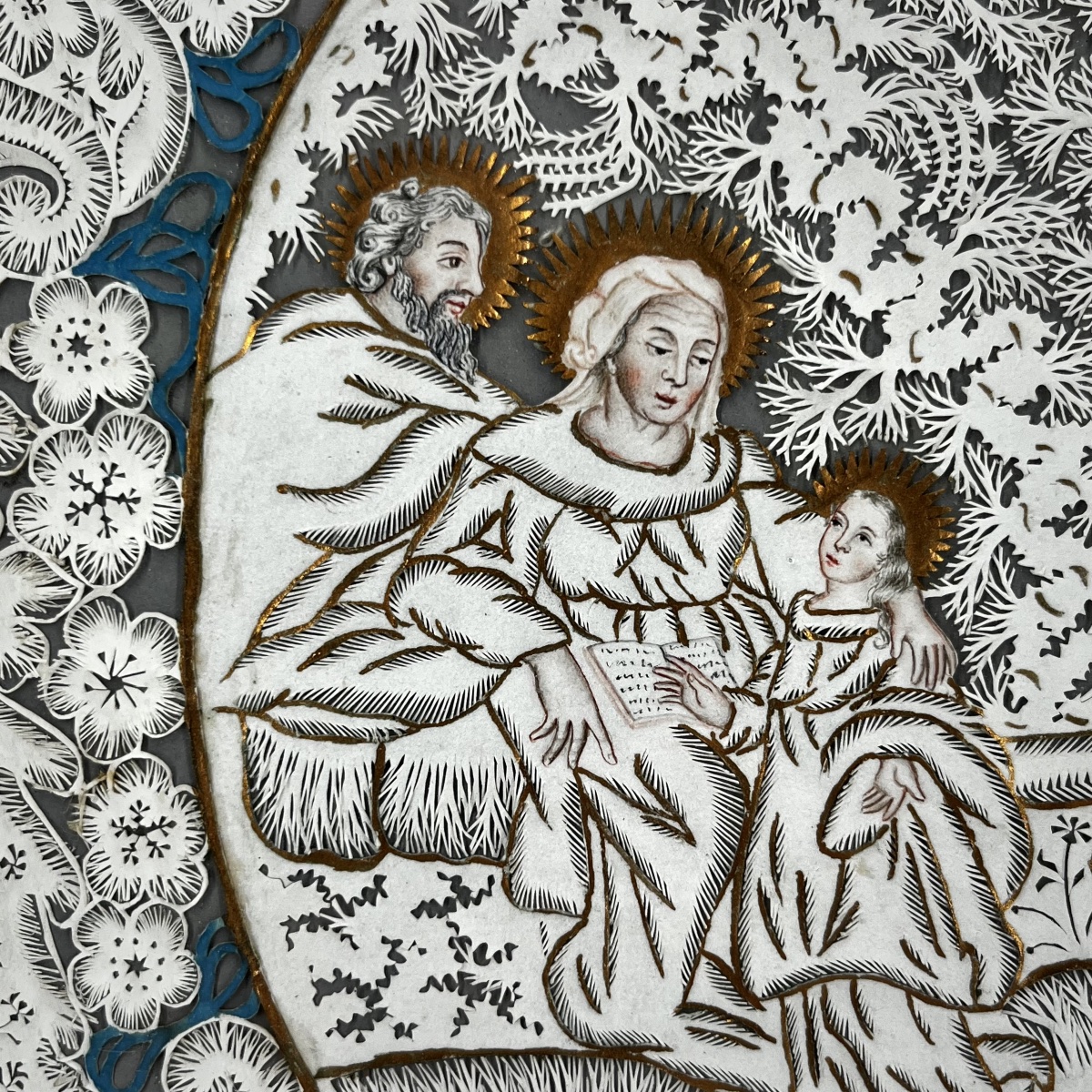 Grand canivet du XVIIIe siècle - L'Éducation de la Vierge - Art populaire religieux 18e-photo-4