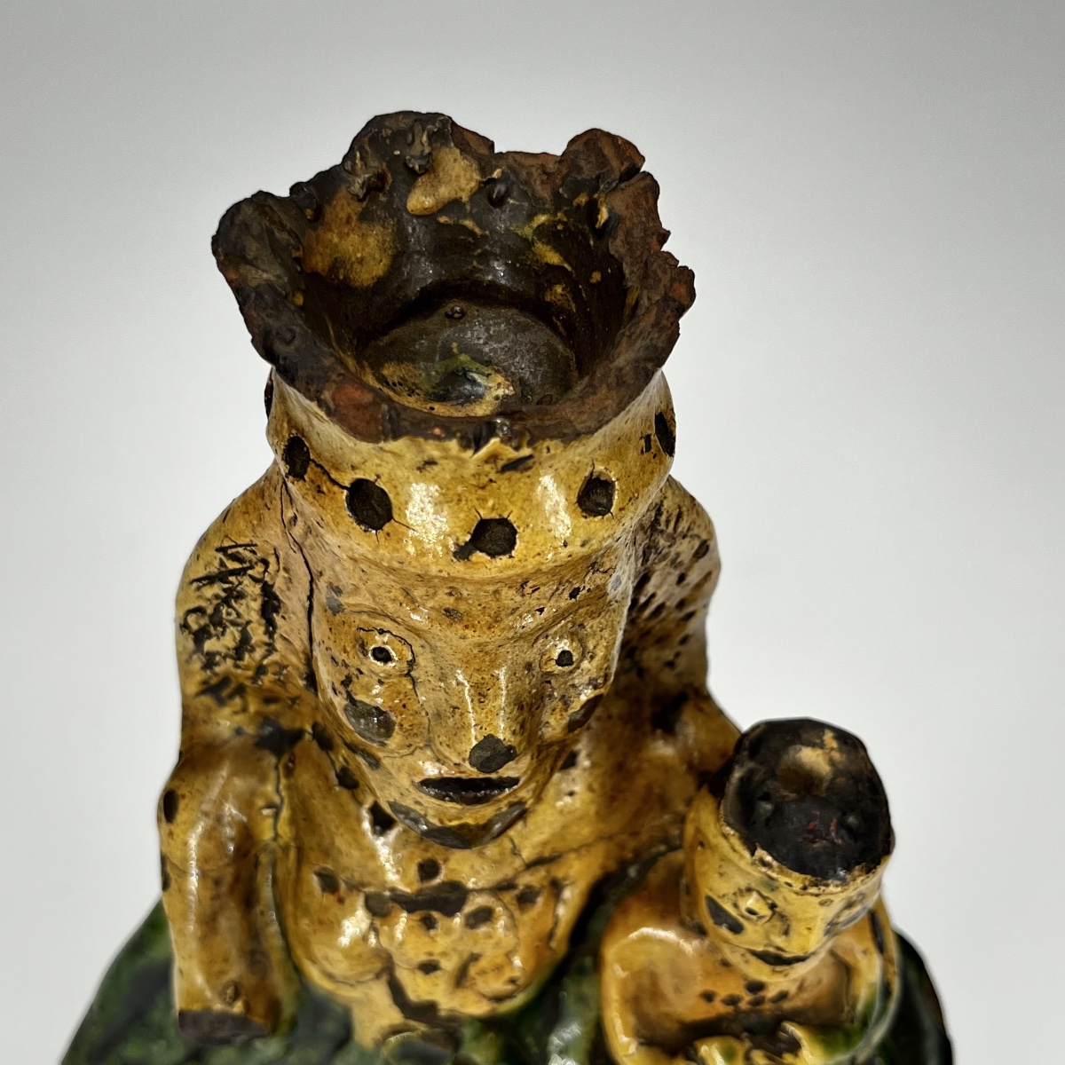 Virgin And Child In Majesty - Glazed Earthenware Statuette And Candlestick, 18th- And 19th-century Folk Art-photo-4
