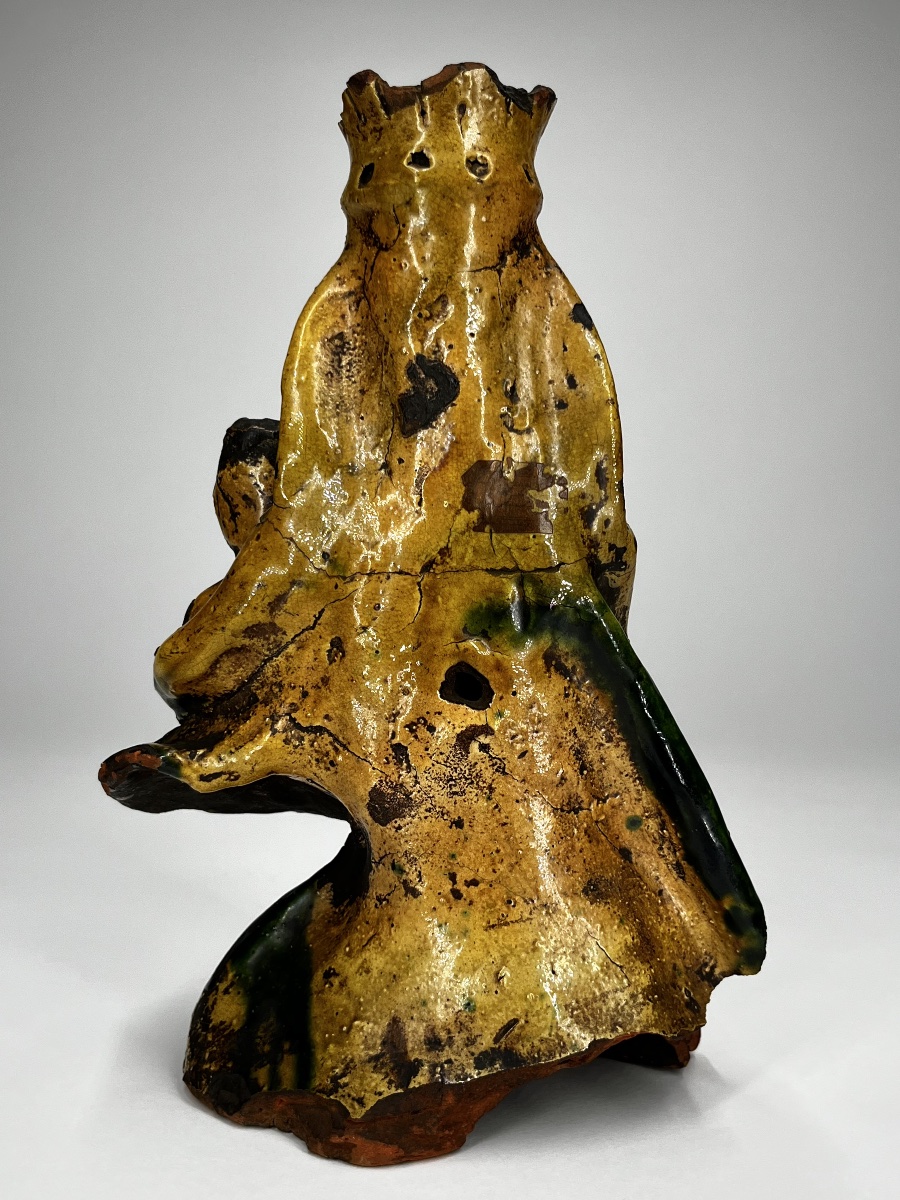 Virgin And Child In Majesty - Glazed Earthenware Statuette And Candlestick, 18th- And 19th-century Folk Art-photo-4