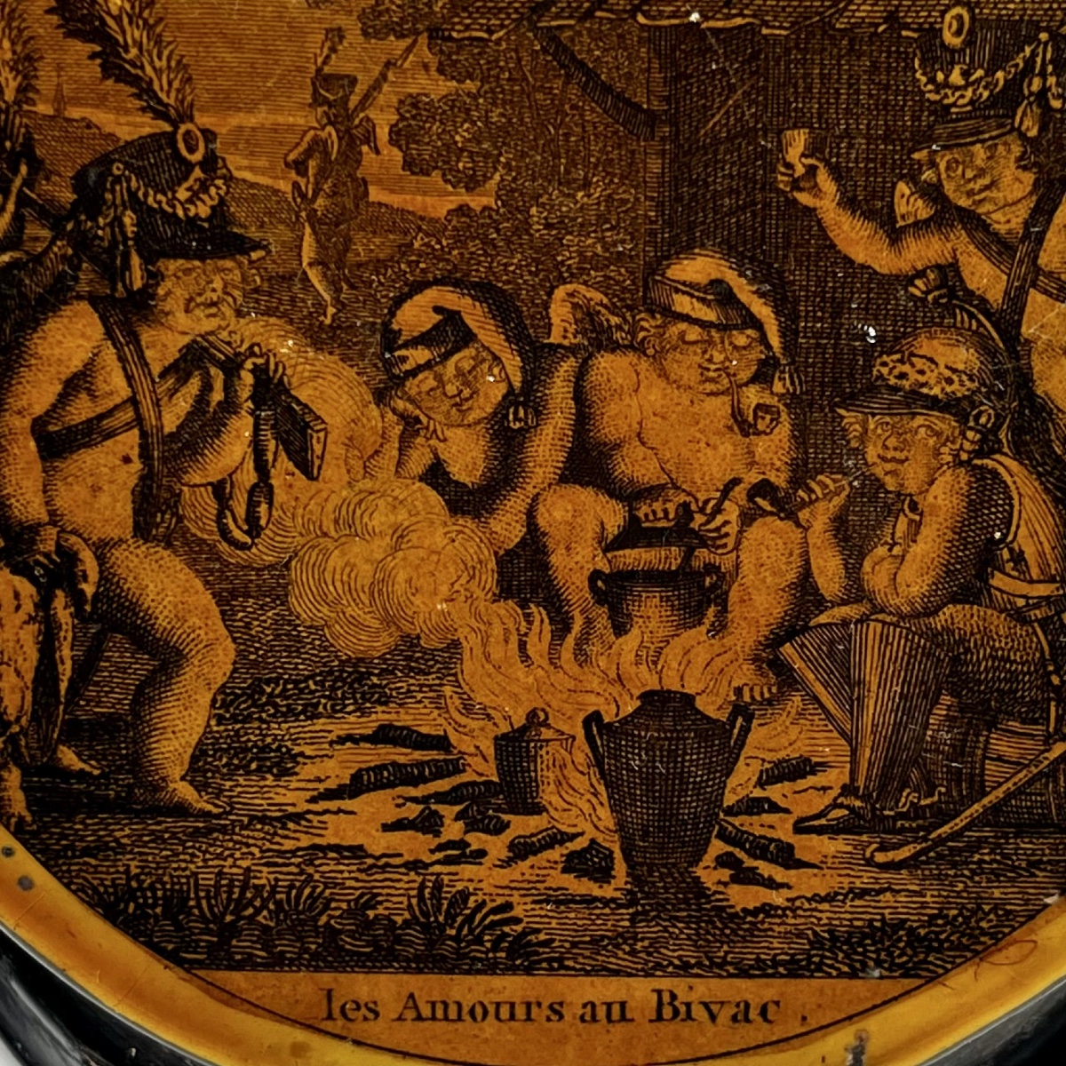 Snuffbox Titled "les Amours Au Bivac," Made Of Boiled Cardboard, First Empire Century Napoleon-photo-2
