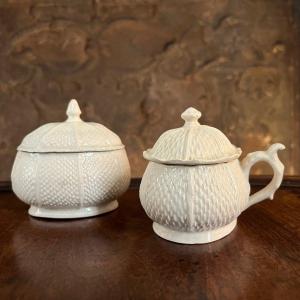 Two Covered Pots In Fine Earthenware From Pont-aux-choux Paris 18th Century Rice Grain Pattern 18th