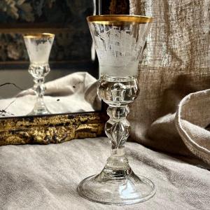 Large Glass With Engraved Decoration Of A Three-masted Ship And A Motto Bohemia 18th Century Ship 18th