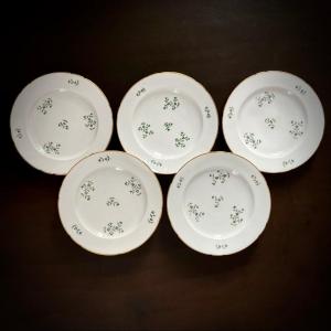 Five Porcelain Plates Decorated With Cornflowers - Manufacture Of The Duke Of Angoulême 18th-18th Century