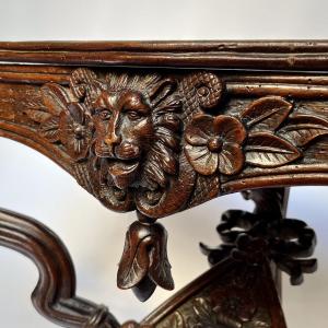 Master's Wall Console In Carved Wood With Lion Decoration, 19th Century Folk Art 