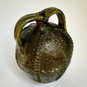 Jarre à double anse en terre vernissée verte XVIIIe XIXe Dordogne ou Saintonge Art populaire