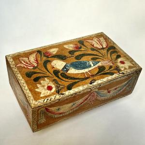 Tirelire en bois peint, art populaire normand du XIXe siècle coffre coffret Normandie 19e