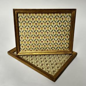 Two Fragments Of 18th Century Domino Paper In Gilt Wood Frames