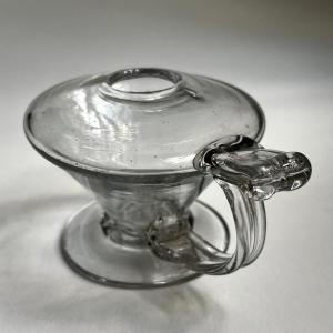 Petite veilleuse à main en verre soufflé lampe à huile XIXe siècle art populaire 19e