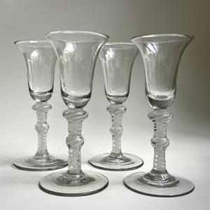 Set Of Four Twist Glasses In Blown Glass, England, 18th Century