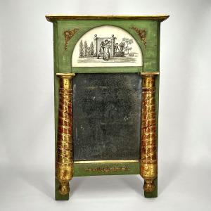 Petit trumeau - miroir en bois laqué vert et doré XIXe siècle 19e