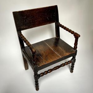 Louis XIII Period Small Armchair Or Chaise à Bras In Carved Wood 17th Century High Period
