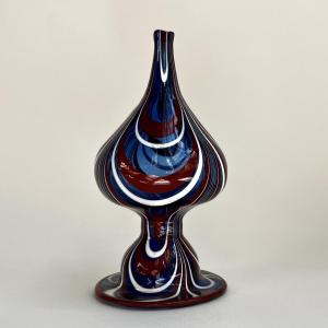Touine ou secouette à tabac tricolore en verre soufflé XVIIIe siècle Tanville 18e