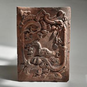 18th Century Terracotta Fireplace Brick With Bird Design - 18th Century Curiosity