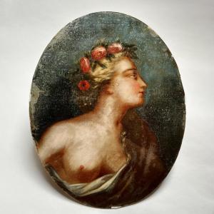 Portrait de jeune femme de profil – Flore ? Fin du XIXe siècle peinture 19e