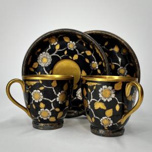 Paire de tasses en porcelaine et argent d'époque Art nouveau par Frédéric Hennig XXe siècle 20e