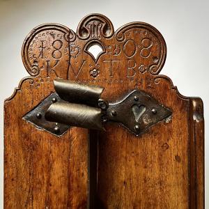 Tranchoir à pain en bois et fer forgé daté 1808 - Art populaire Alsace XIXe siècle 19e
