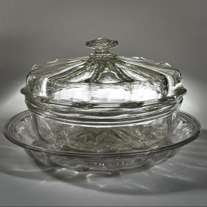 Drageoir ou bonbonnière à godrons en verre soufflé du XVIIIe siècle confiturier 18e