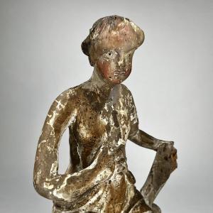 Polychrome And Gilded Carved Wooden Figure Of A Child—17th-century Angel, Haute époque 17th