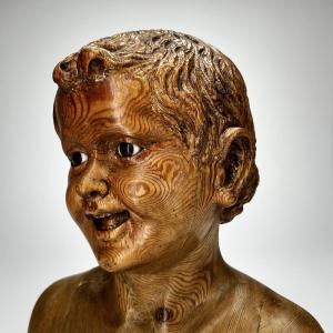 Buste de l'Enfant rieur en bois sculpté d'après Desiderio da Settignano, fin du XIXe siècle 19e
