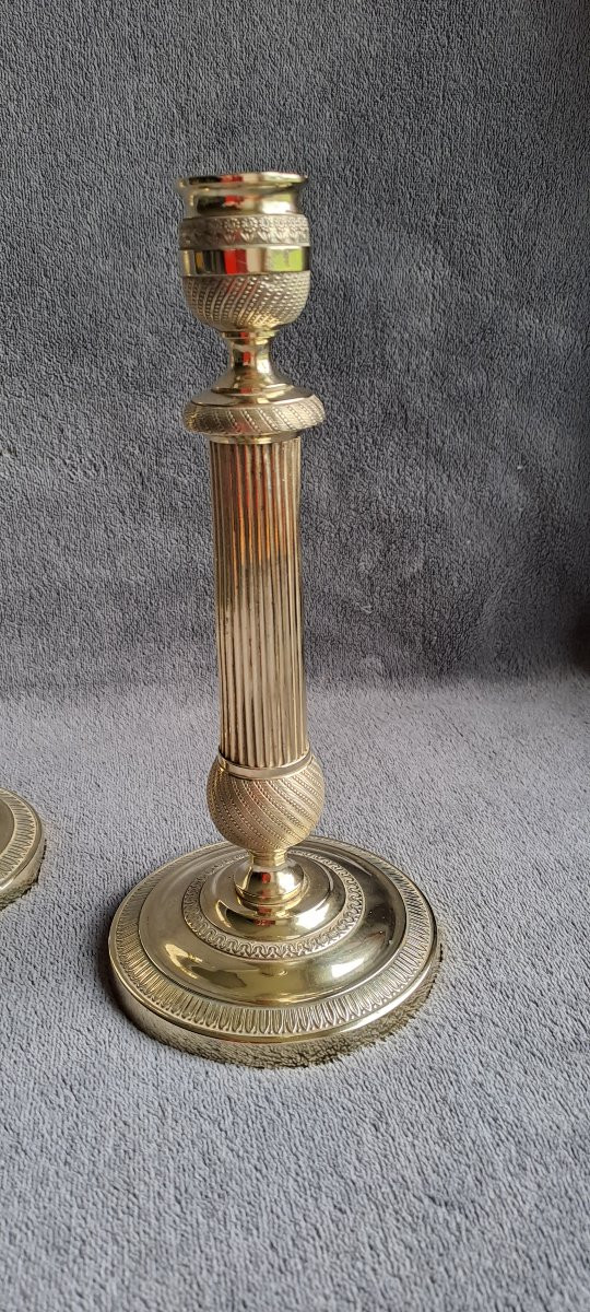 Paire De Bougeoirs Ier Empire En Cuivre-photo-2