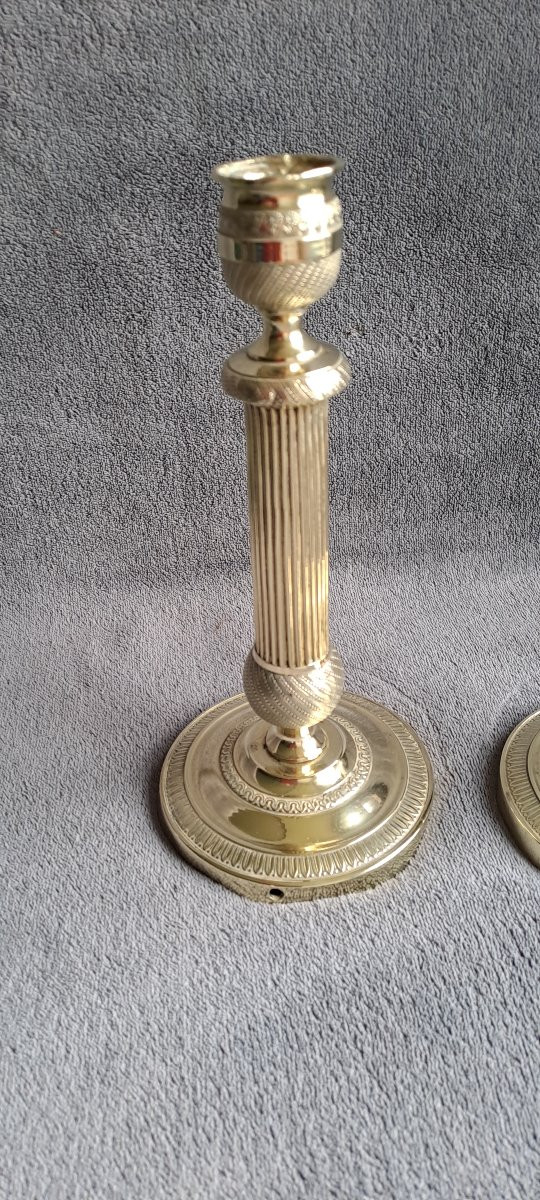 Paire De Bougeoirs Ier Empire En Cuivre-photo-4