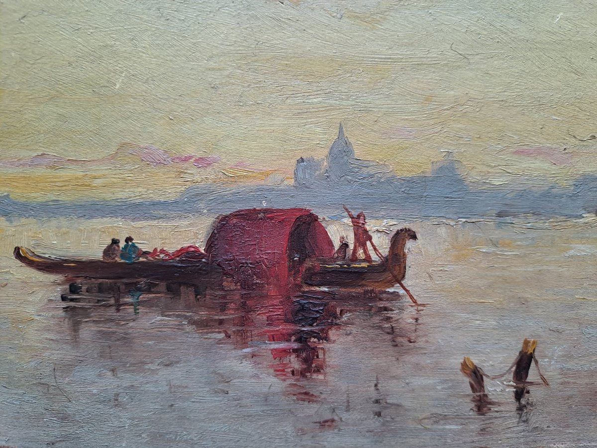 Venice Oil On Wood Late 19th Century -photo-2