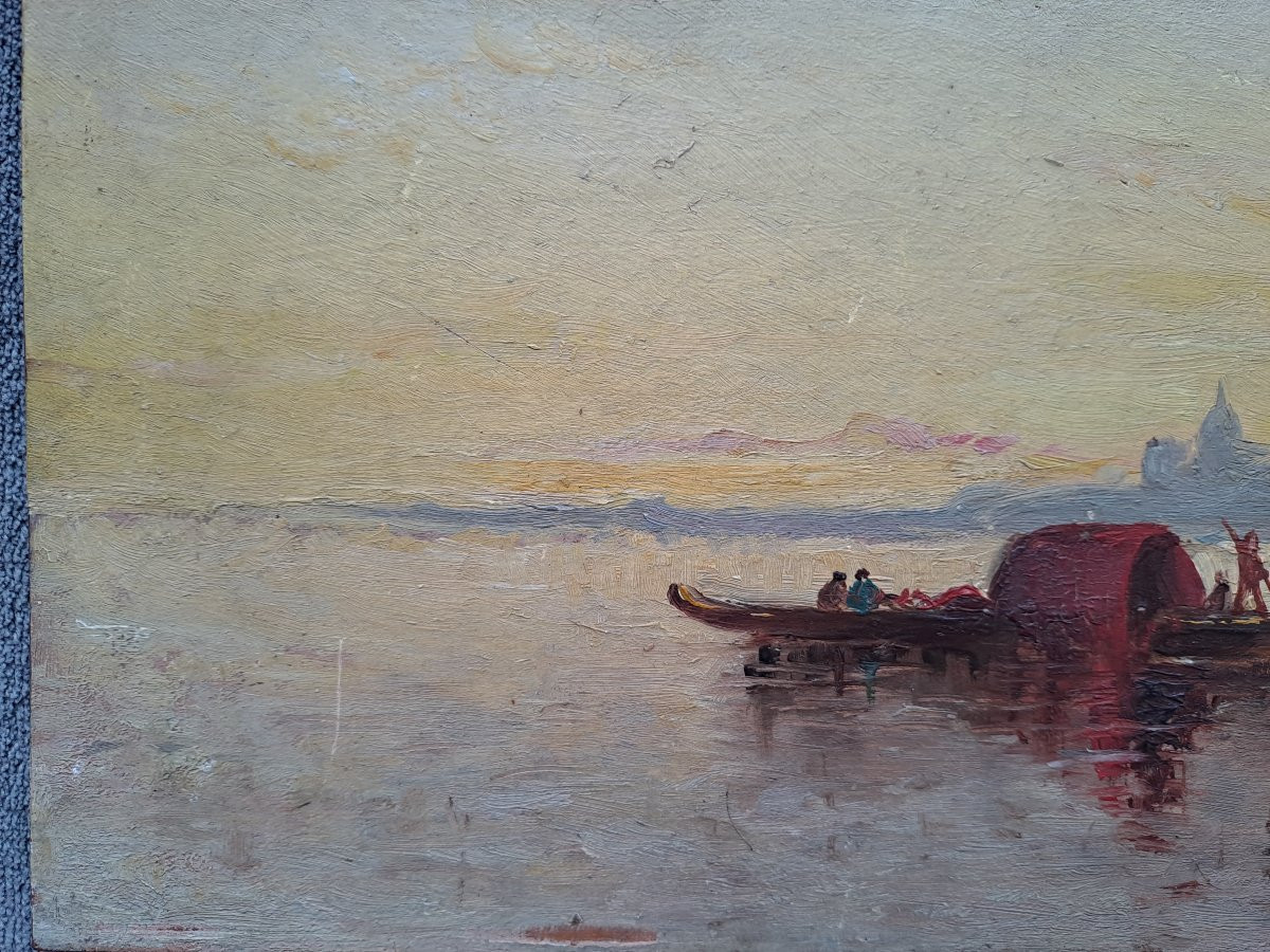 Venice Oil On Wood Late 19th Century -photo-3